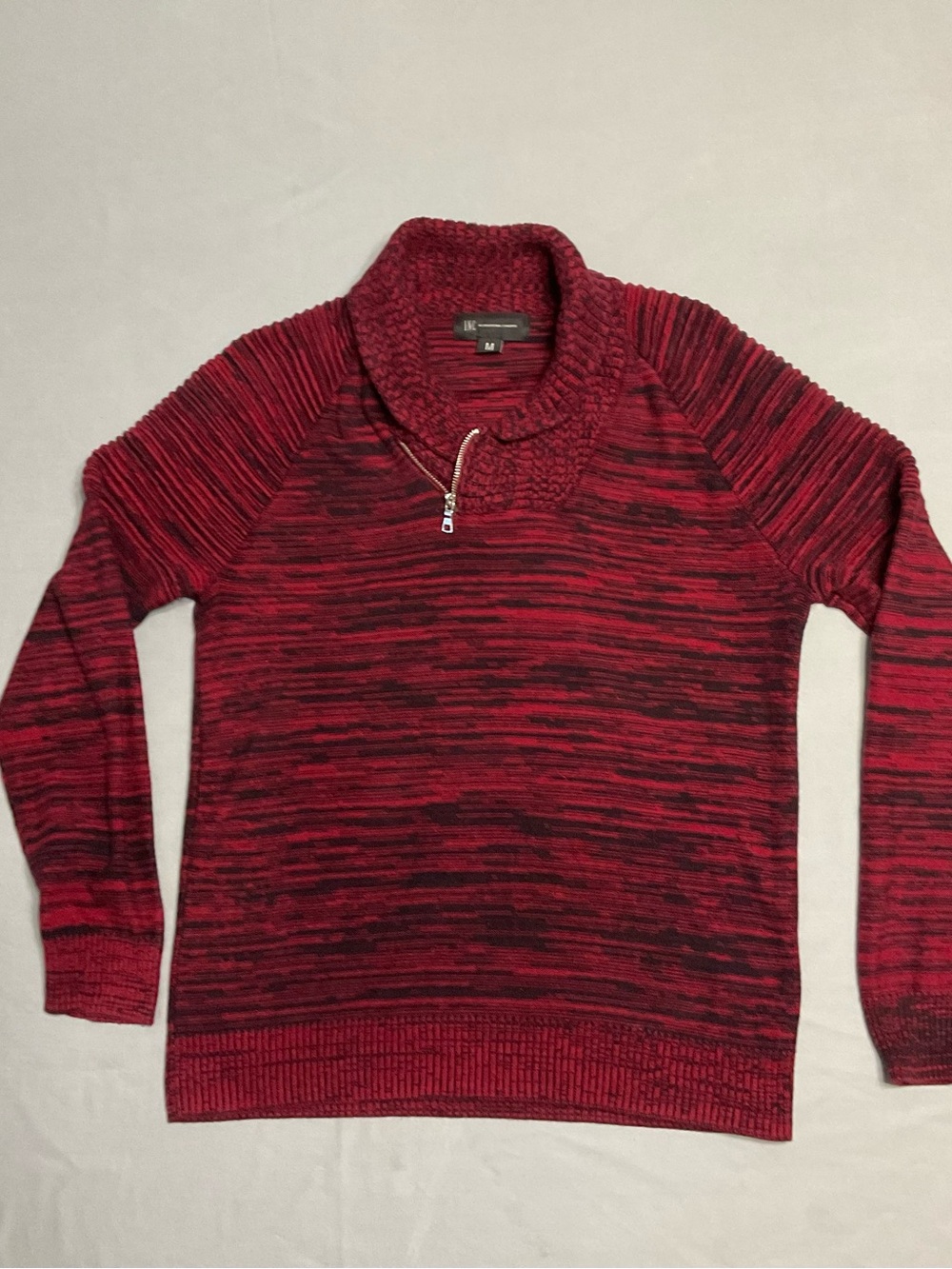 INC International Concepts Red and Black Marled Cowl Zip Sweater Size M